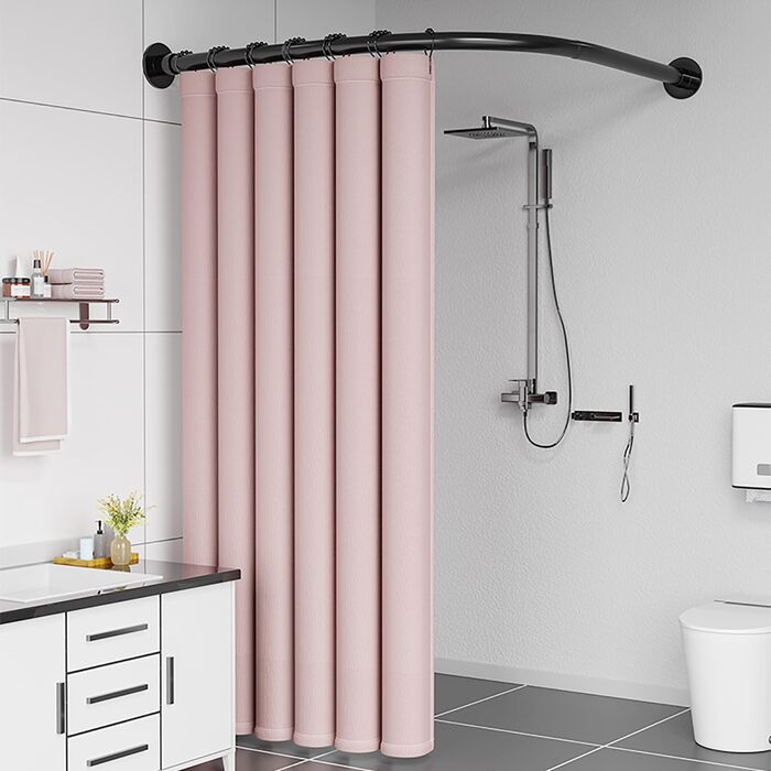 Регульована штанга для душу L-подібної форми без свердління, штанга для душу з нержавіючої сталі 304, розширювана кутова штанга для душу, без кріплення до стелі, (Розмір:Колір) (Д 70-95см x 105-165см, Чорний)