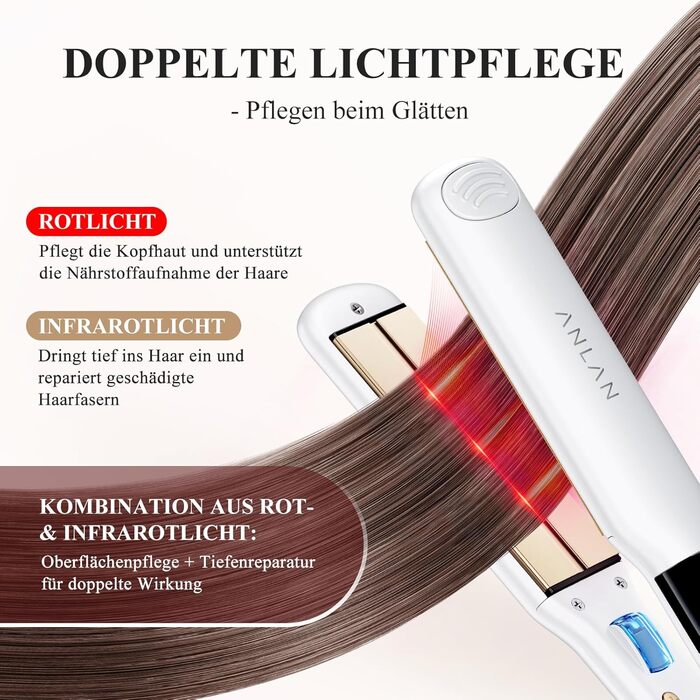 ANLAN 2-в-1 випрямляч та завивачка для волосся, професійний іонізатор, антистатичний, з червоним та інфрачервоним світлом, для гладкого та блискучого волосся, керамічне покриття 150-230°C, LCD-дисплей