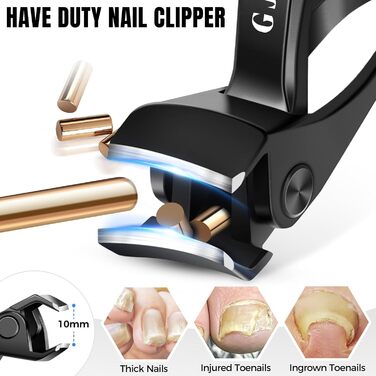 Нігтеріз для літніх людей та товстих нігтів, 16 мм/37 мм ширина отвору, міцний нігтеріз для чоловіків з товстими нігтями, 45° кут заточування, вигнута леза, для видалення врослого нігтя (чорний)