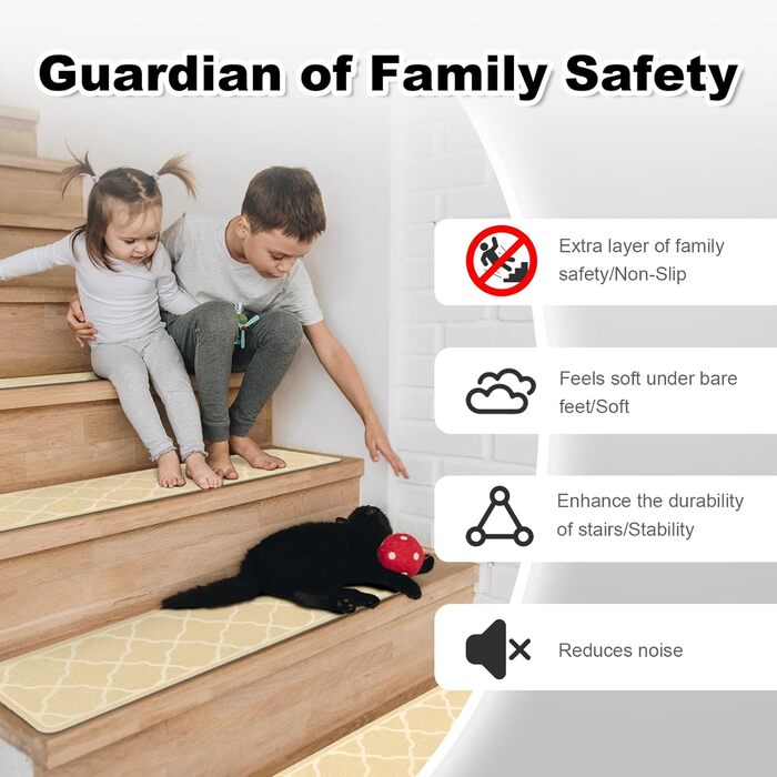 15 килимків на сходи 76x20 см, антиковзаючі, самоклеючі, для дітей, літніх людей та собак, машинне прання, з TPR-гумовою основою (Бежевий)
