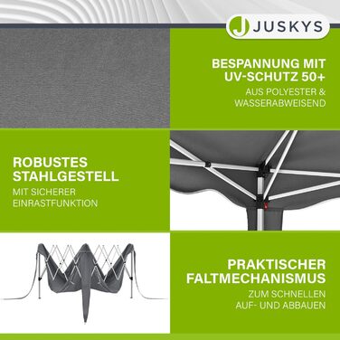 Juskys Pop-up Gazebo Vivara 3x3 m - Adjustable Height Pop-up Gazebo, UV50+ & Water-Resistant - Garden Tent with Bag - Party Tent for Garden - Grey