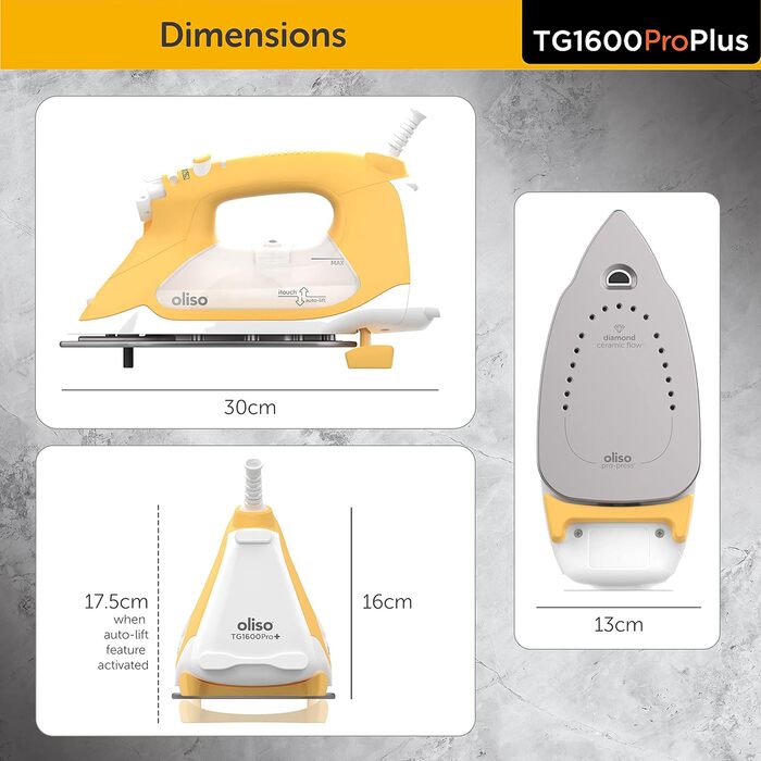 oliso TG1600 ProPlus Textile Steam Smart Iron, Yellow (311001)