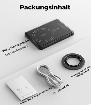 Power Bank KU XIU Magsafe 5000mAh: Тонкий, з підтримкою MagSafe, PD 20W, з кільцем-тримачем, чорний