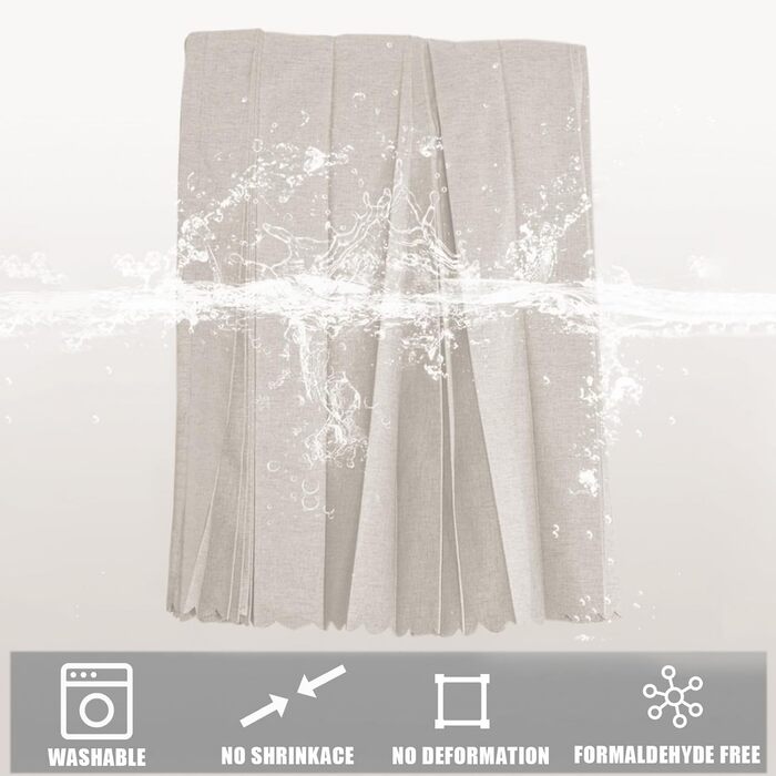 Шторка для душу з льону, водовідштовхувальна, з магнітною фіксацією, 120x200 см (Бежева)