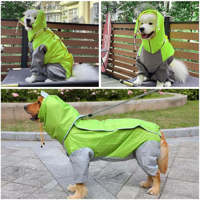 Dog Raincoat, Waterproof Dog Coat with Hood, Lightweight Rain Jacket for Medium and Large Dogs - Suitable for the Dog Playground and Dog Vacation - Green (24)