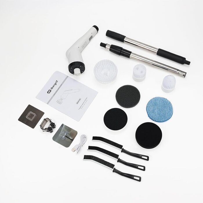 Електрична щітка для прибирання Ibergrif M34104 з 6 насадками, водонепроникна IPX7, з регульованою ручкою для ванної, кухні, підлоги