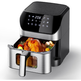 Фритюрниця повітряна 8L з цифровим LED-дисплеєм та вікном, 10-в-1, без масла, здорове приготування їжі