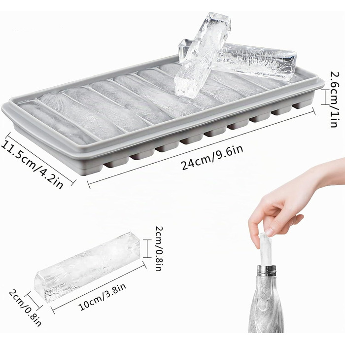 Силіконова форма для льоду LessMo з кришкою, BPA-free, LFGB сертифікована, на 10 осередків для коктейлів, віскі та напоїв, багатоколірна