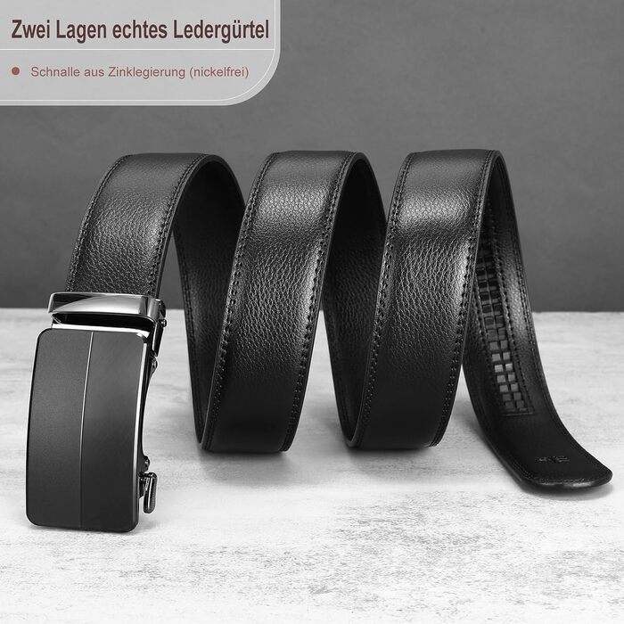 Чоловічий шкіряний ремінь WHIPPY Automatik з пряжкою, ширина 35 мм, чорний, довжина 115 см (підходить для штанів 85-100 см)