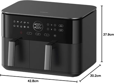 Фритюрниця Xiaomi Dual Zone 10л, 2 камери (3.5л + 6.5л), 230°C, синхронізація, 9 режимів, 2700W, без олії, сенсорне управління, чорна