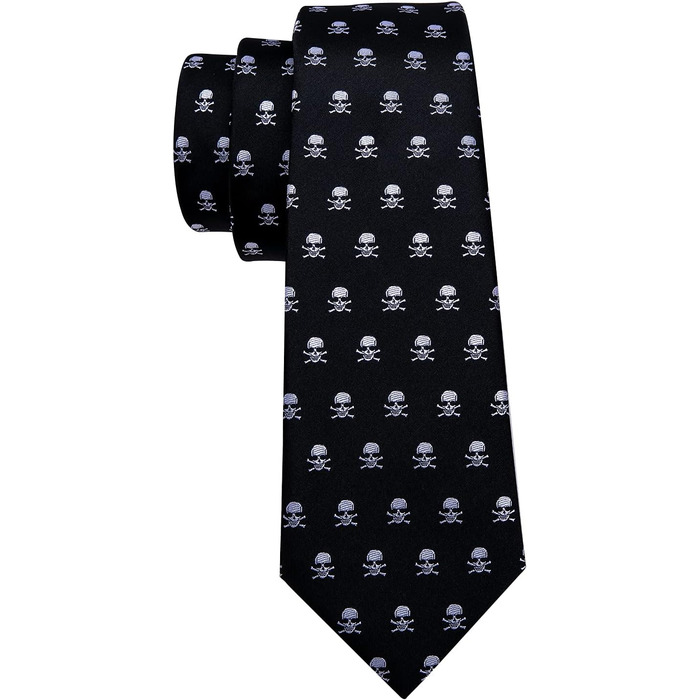Чоловічий краватковий комплект Barry.Wang: краватка, нагрудна хустинка, запонки, чорний череп, для весілля та ділових зустрічей