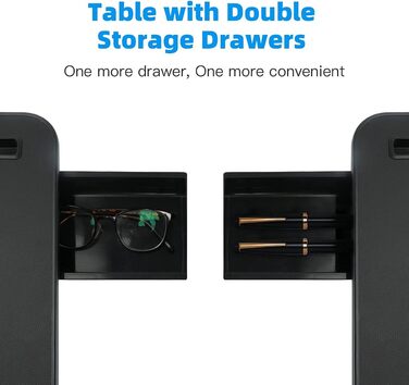 Зручний столик-підставка для ноутбука з шкіри, регульований, з двома шухлядами, чорний, великий (15.7'x23.6')