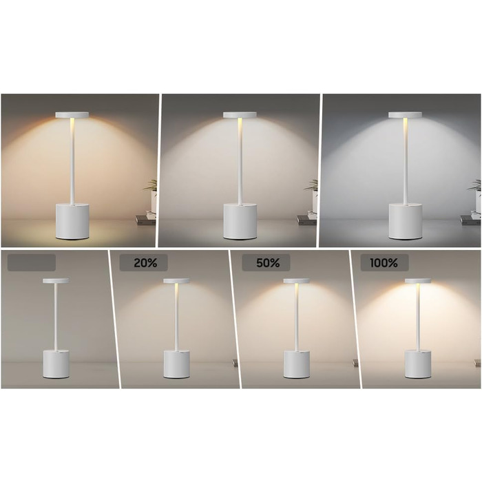 Бездротова LED лампа SLSMD для столу з акумулятором 5000mAh, регульована яскравість, USB-зарядка, для дому та відпочинку (2 білих світлодіода)