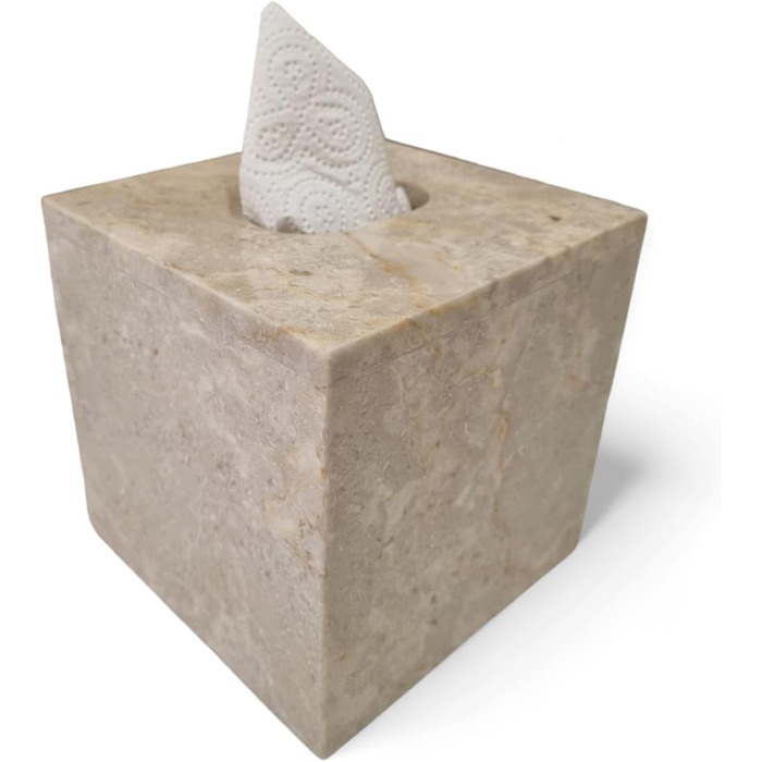 Marble Tissue Box - Natural Stone Cosmetic Tissue Holder - Beige Stone Tissue Box for Bathroom, Living Room, Hallway, etc.