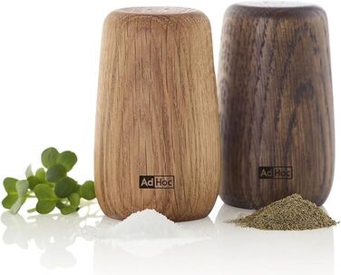 AdHoc GS30 Set of Pepper and Salt Shakers Yoko | Natural Oak Wood, Lightly and Darkly Oiled | Double Holes and Large Opening for Filling