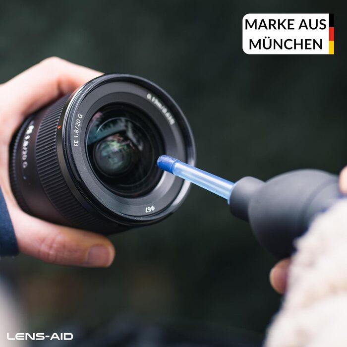 Набір для чищення камери Lens-Aid 3 в 1: повітряний насос, олівець для чищення та 5 мікрофібрових серветок. Підходить для сенсорів, об'єктивів, камер, дисплеїв, фільтрів та оптики. Ідеальний для фотоаксесуарів та техніки.