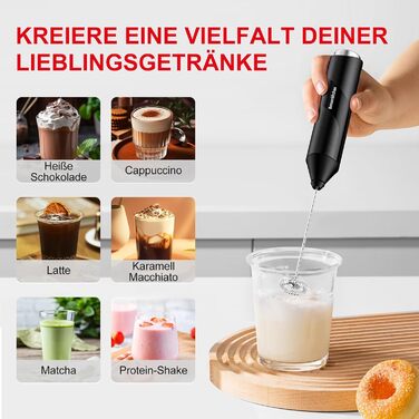 Електричний пінозбивач для молока Bonsenkitchen - для капучино, лате макіато, батарейний, чорний
