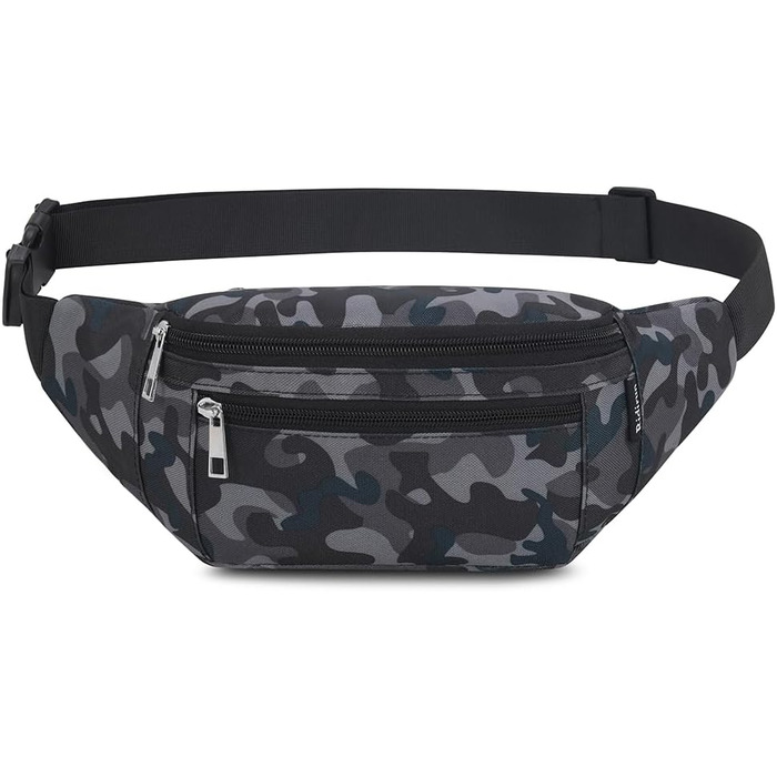 Чоловіча та жіноча поясна сумка-бананка, водонепроникна, для спорту, подорожей та активного відпочинку (камуфляж чорний)