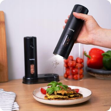 Електричні мельниці для солі та перцю 2 шт. – USB-C, LED, підставка, щітка для чищення – для солі, перцю, чилі, трав (110 мл)