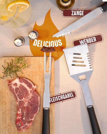 HORUS 23 Набір гриля з аксесуарами з нержавіючої сталі: щитківка, рукавиці для захисту від тепла, килимок для гриля - подарунок для чоловіків