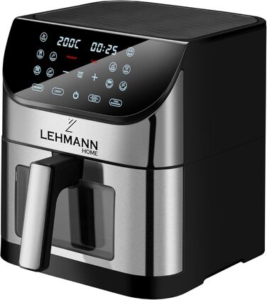 Аерофритюрниця Lehmann XXL 8 л з оглядовим вікном, без олії, 1800 Вт, сенсорна панель, 10 програм, таймер, контроль температури до 200°C
