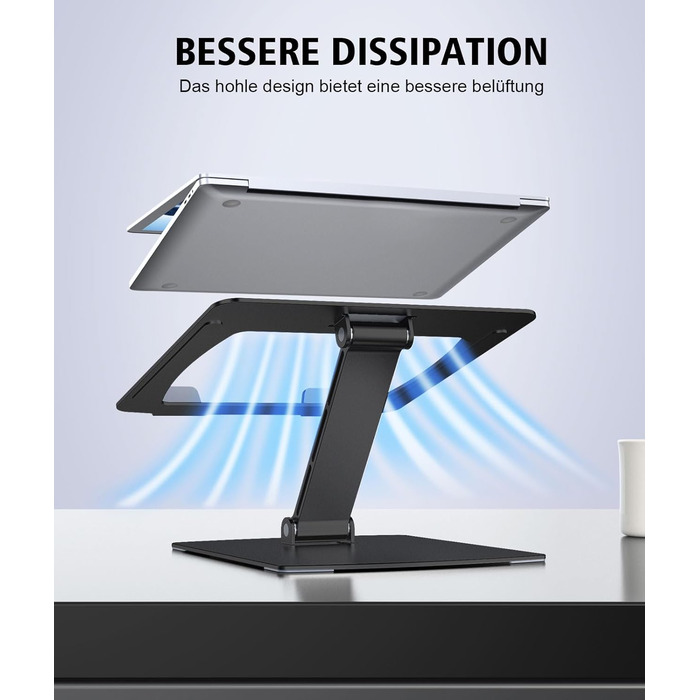 Підставка для ноутбука Glangeh, регульована по висоті, ергономічна, портативна, для столу, складна, з алюмінію, сумісна з MacBook Air Pro (10–16 дюймів), чорна