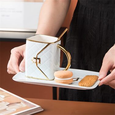 MVSR Cup and Saucer Set Cappuccino Cups Handbag Styling Coffee Cups Porcelain Cup Ceramic Teacup with Spoon, 310ml (blue)