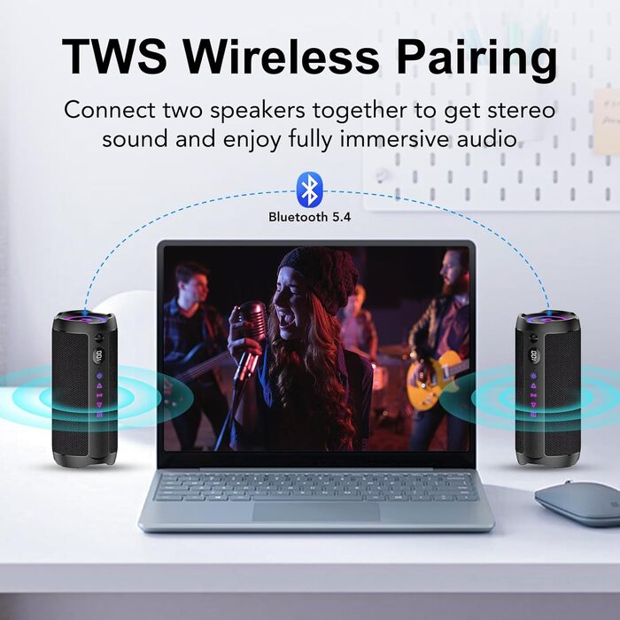 Портативна Bluetooth колонка COIOC з підсвіткою, 30W, IPX7, 30 годин, AUX, TF карта - Чорна