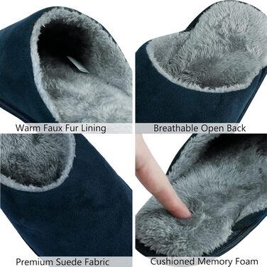 Тапочки чоловічі домашні, теплі, зручні, з плюшу, для дому та вулиці, розмір 38-47, синій/темно-синій, EU