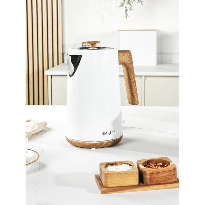 Електричний чайник SALTER Toronto з широкими слотами, 6 режимів підігріву, знімний контейнер для крихт, функція розморожування, підігріву та відключення, самоцентрування, підйомний механізм, білий, UK-штекер