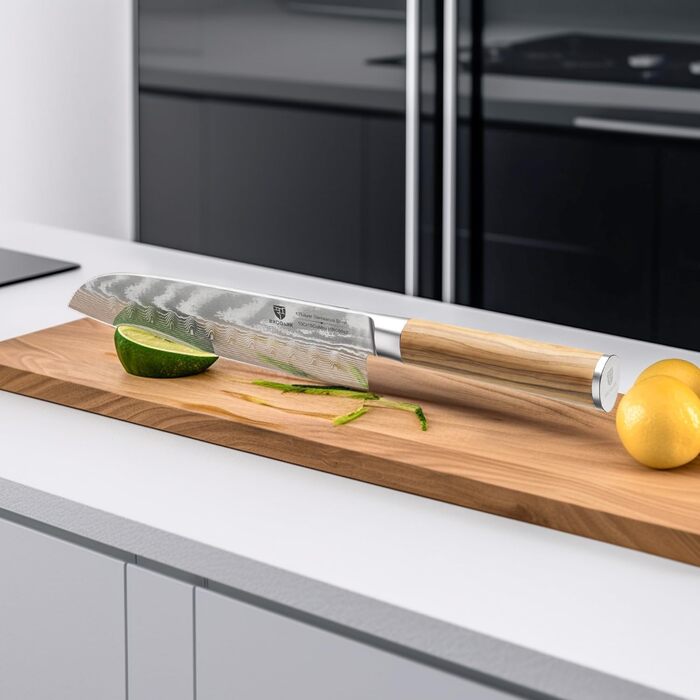 BRODARK Кухонний ніж для приготування їжі Дамаск, японський, VG10 сталевий клинок, професійний, ручка з оливкового дерева, нержавіюча сталь, 7 дюймів