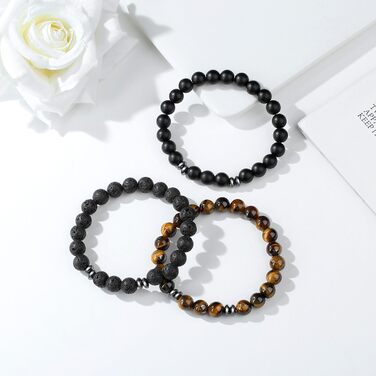 Чоловічі браслети з натурального каміння: тигрове око, чорний лава, онікс. Набір з 3-4 браслетів. Чудовий подарунок для чоловіків.