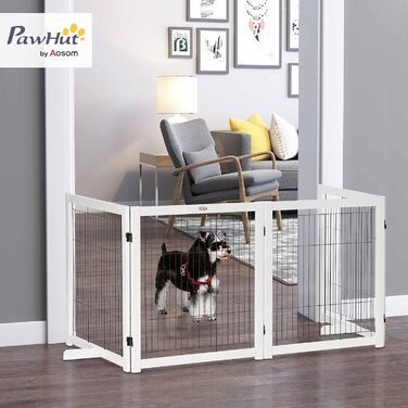 Захисне ґратка для собак PawHut - 4 панелі, 305x82 см, білий, для сходи, дверей, проходу