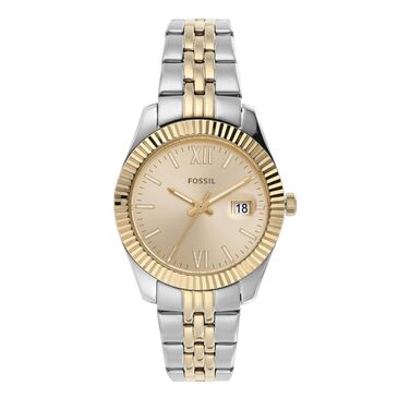 Жіночий наручний годинник Fossil Scarlette 33мм, кварцовий, з датами та сталевим браслетом, сріблясто-золотий