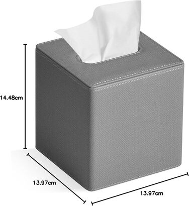 Скляниця для серветок квадратна, PU-шкіра, сучасний органайзер для рушників, підходить для ванної кімнати, спальні, вітальні або офісу (сірий льон)