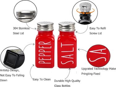 Red Salt and Pepper Shaker Set, Kitchen Decoration, Glass Salt and Pepper Shaker Set, Cute Salt Shaker, Gift for Women, Wedding Decoration, Red Salt Shaker (2 red)