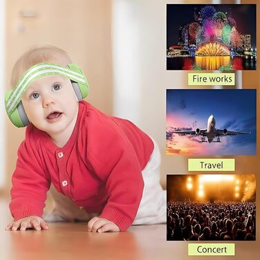 Навушники для захисту від шуму для малюків 0-36 місяців, високоякісні дитячі навушники з регульованим антиковзким обручем, ідеальні для повсякденного використання, сну та подорожей (зелені)