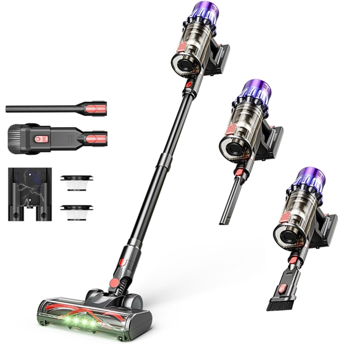 Bergexpertе Orizom: Бездротовий пилосос з автоматичним визначенням забруднення, 60 хв роботи, для килимів, твердих підлог та шерсті тварин, 550 Вт (фіолетовий)