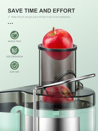 Соковитискач Reemix для овочів та фруктів, професійний з нержавіючої сталі, 800W, 3 швидкості, Aqua