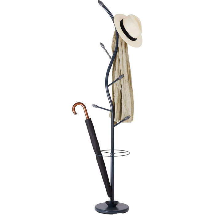 IDIMEX Coat Rack Wardrobe Stand Triana with 6 Coat Hooks and Umbrella Stand, White Lacquered (Grey)