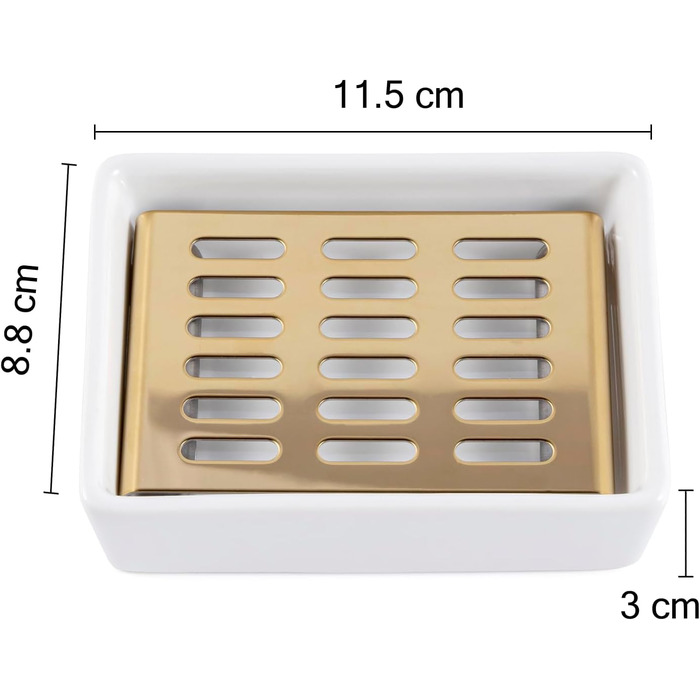 Керамічна мильниця з нержавіючої сталі, подвійна, з піддоном, для ванної кімнати та душу (11,8 x 8,8 x 3 см), золота