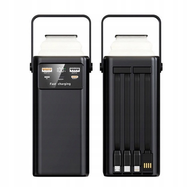 Повербанк 50000 mAh чорний, USB-C 66W, з кабелями та ліхтариком