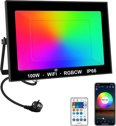 T-SUNUS LED Flood Light Outdoor 100W, Super Bright Outdoor Floodlight Cool White Spotlight IP66 Waterproof 11000LM for Driveway Garage Hallway Garden 2 Pack (1 Piece, 100w-wifi)
