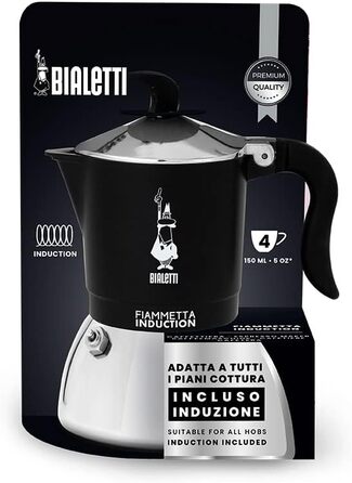 Bialetti Flame Induction Coffee Maker, Aluminum, Steel, Black, 4 Cups