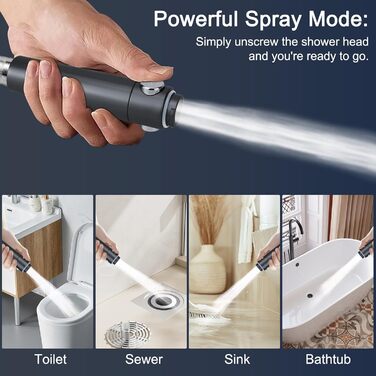Насадка для душу з шлангом 2 м, фільтрована ручна лійка, високий тиск, економія води з мінеральними кульками, 5 режимів, стоп-функція для жорсткої води, залишків хлору, бактерій та важких металів, сірого кольору з шлангом