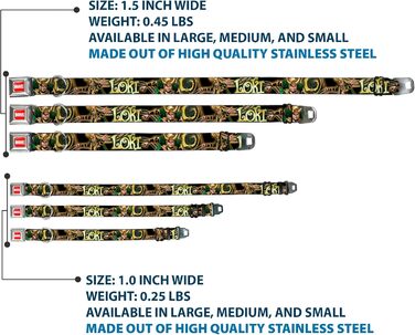 Нашийник для собак Marvel Loki Universe Buckle-down, чорний/золотий/зелений, 22,9–38,1 см (9-15 дюймів), ширина 2,5 см