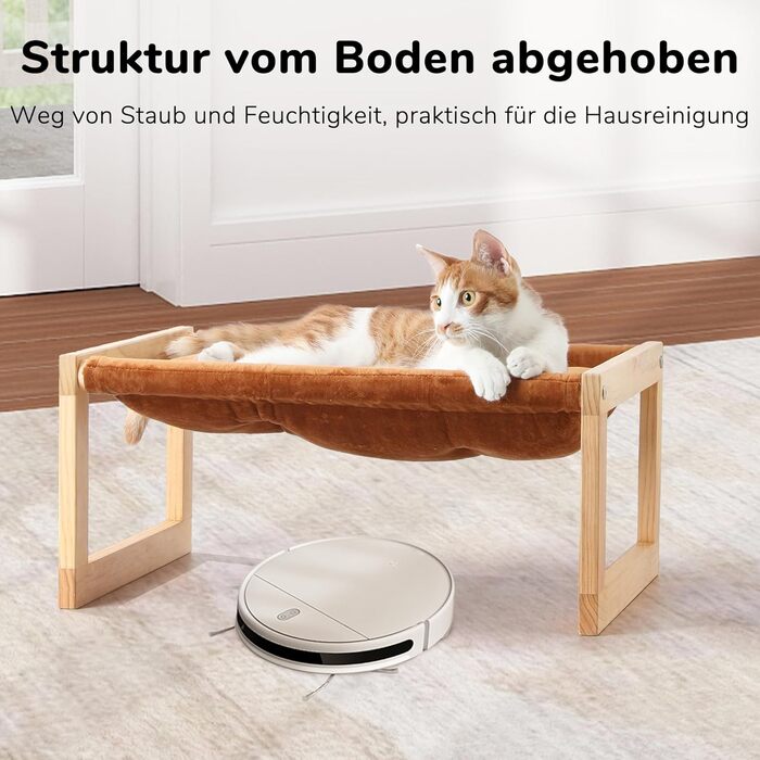 Cat bed and dog bed, elevated, large, and breathable, made of high-quality birch plywood, 53W x 42L x 25H cm - ideal for cats and small dogs (Brown color)