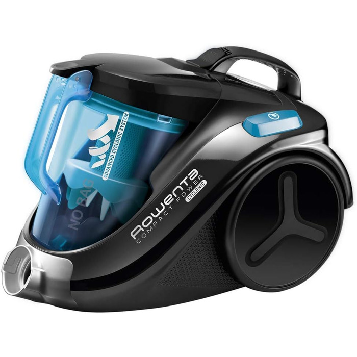 Rowenta RO3731 Compact Power Cyclonic | Bagless Vacuum Cleaner | Quiet | 750 Watt | 1.5 Liter Capacity | Black/Blue 1.5L Dust Box