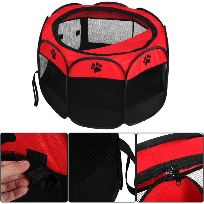 Клітка-манеж для домашніх тварин, автоматична, складна, знімний дах, для собак та котів, сітчаста тканина, захист від сонця, червона, 81 x 45 см