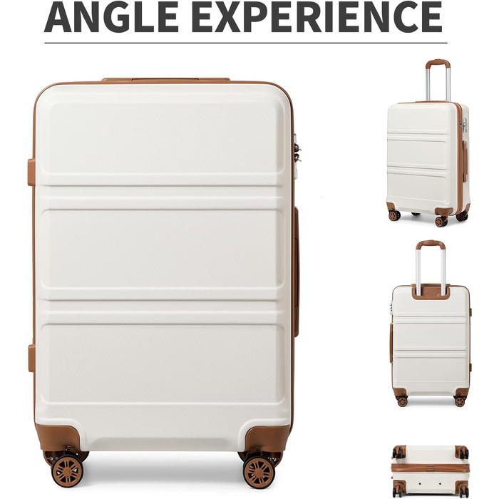 Набір валіз KONO 4 в 1 з косметичкою, ABS, великий, середній, маленький, з TSA замком (кремовий білий)